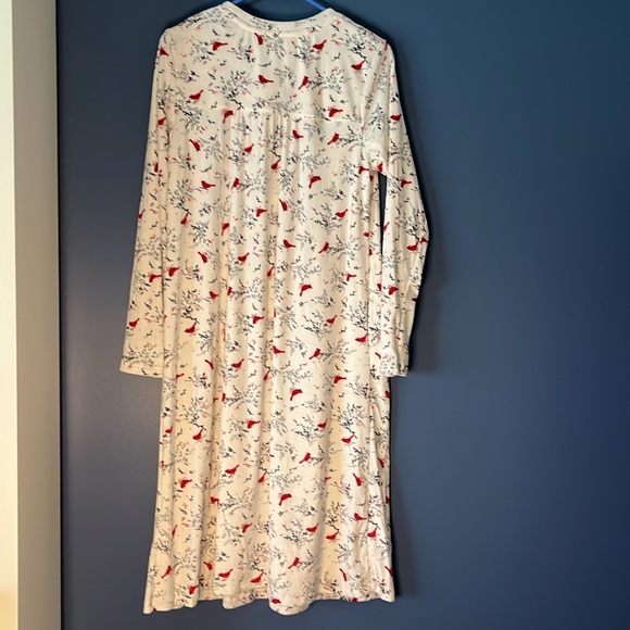 Aria long sleeve nightgown white/red/gray cardinal bird print super soft flannel - Picture 3 of 13